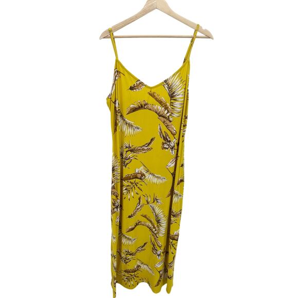 Haute Monde Dress Women 3X Yellow Feather Print Sleeveless Buttery Soft Maxi - Picture 1 of 9